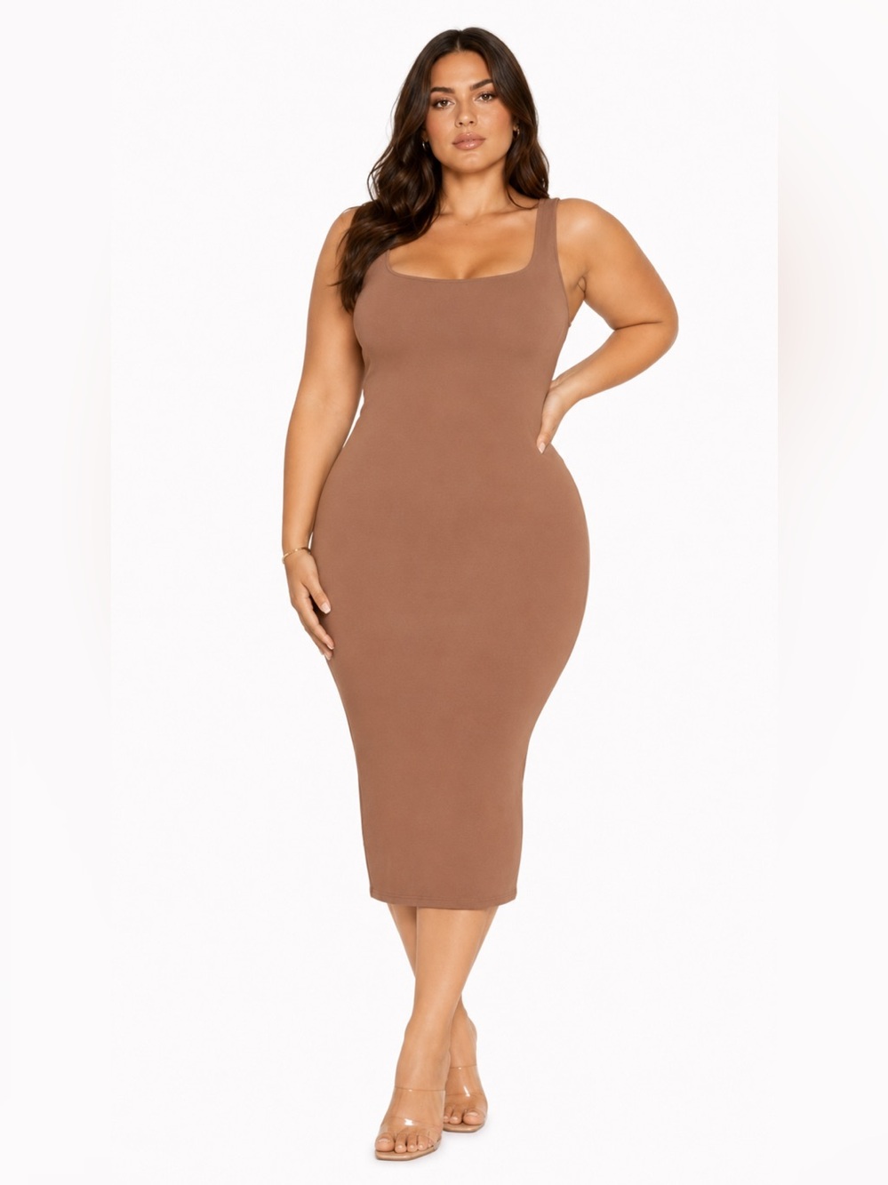 Naked Wardrobe NW Hourglass Midi Dress Light Brown